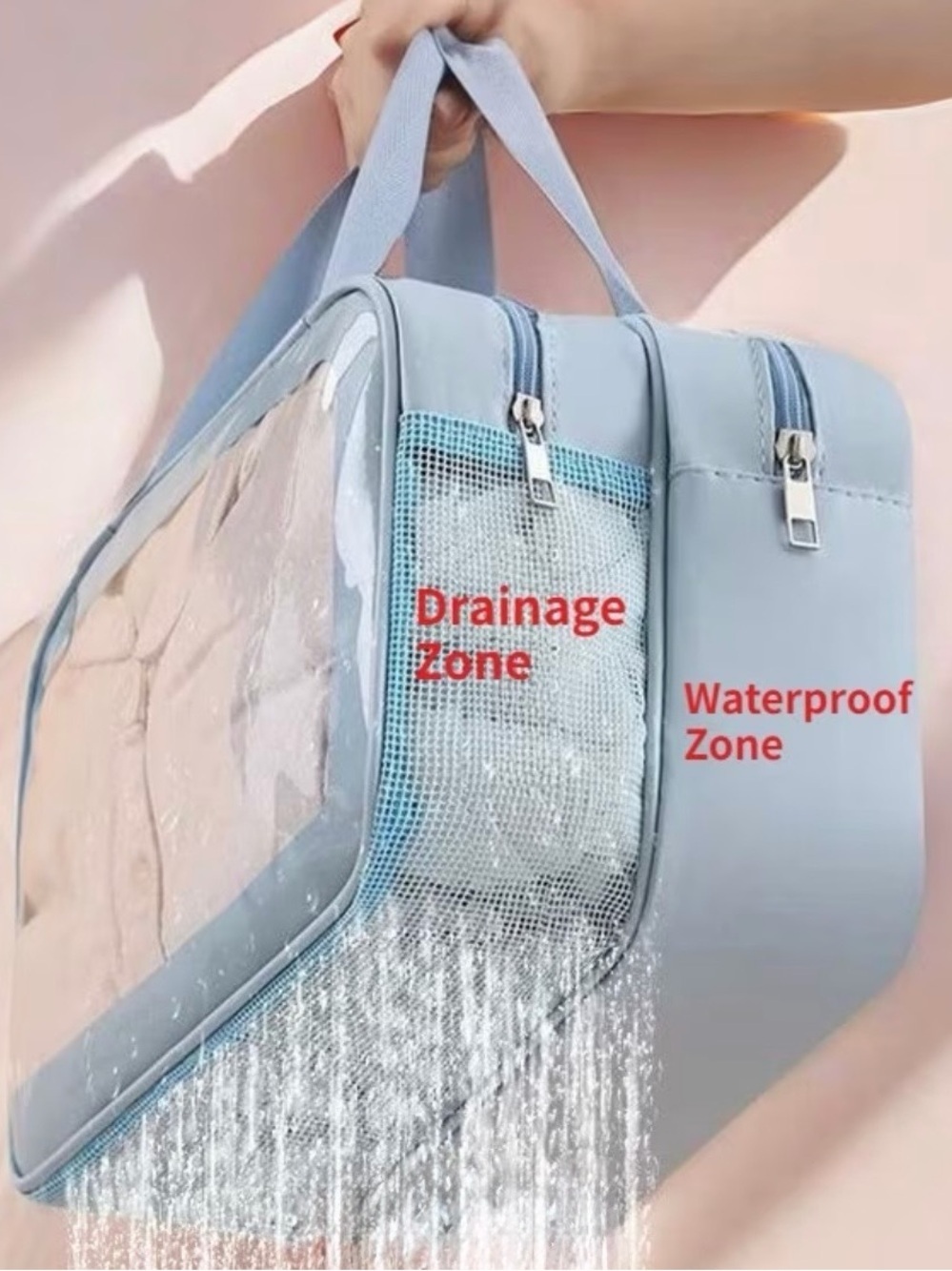 Waterproof Light Blue Travel Toiletry Bag - Clear Window